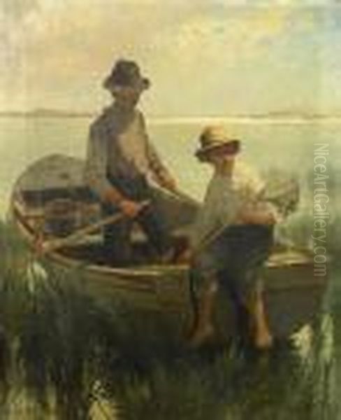 Boys Out Fishing Oil Painting by Edward Moran