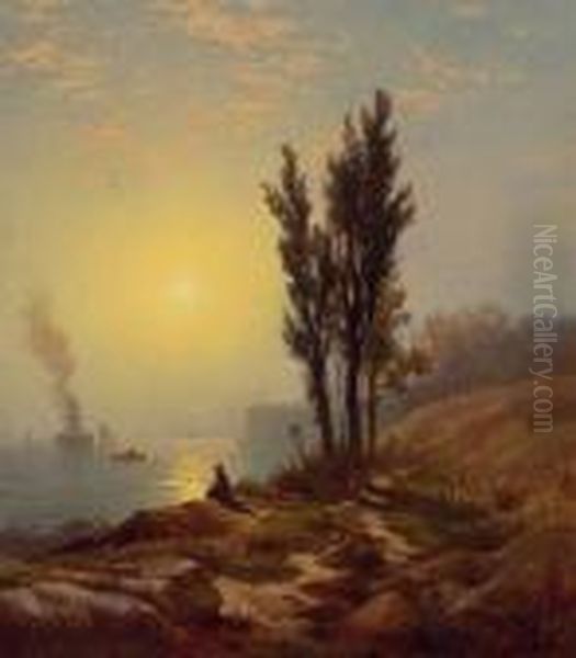 Early Dawn, New York Harbor Oil Painting by Edward Moran