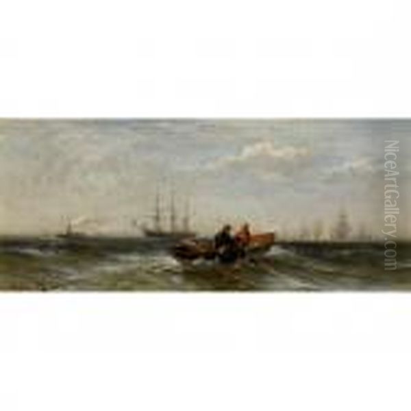 Two Men In A Boat Oil Painting by Edward Moran