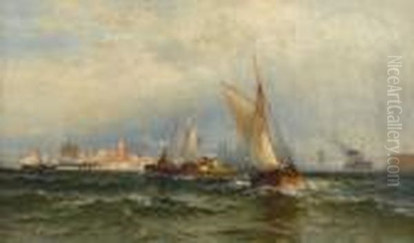 Steamships And Sailing Boats Oil Painting by Edward Moran