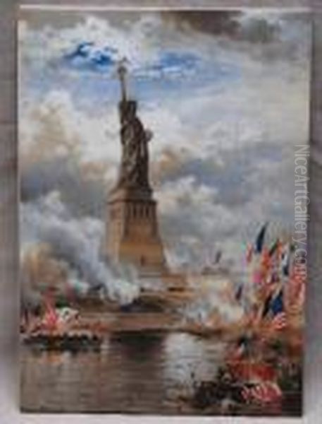 The Unveiling Of The Statue Of Liberty Enlightening The World Oil Painting by Edward Moran