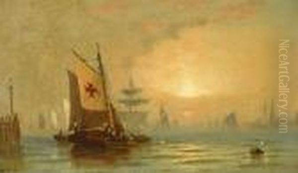 Fishing Fleet At Sunset Oil Painting by Edward Moran