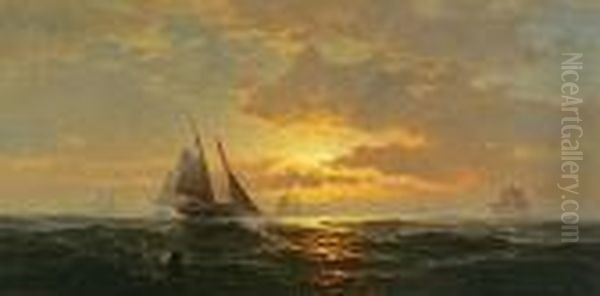 Schooners Off Baltimore Shore Oil Painting by Edward Moran