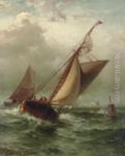 Racing Off Portland Maine Oil Painting by Edward Moran