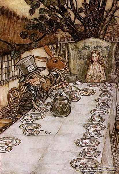 Alice in Wonderland: A Mad Tea Party Oil Painting by Arthur Rackham