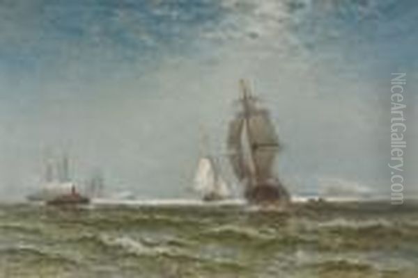 Shipping In New York Harbor Oil Painting by Edward Moran