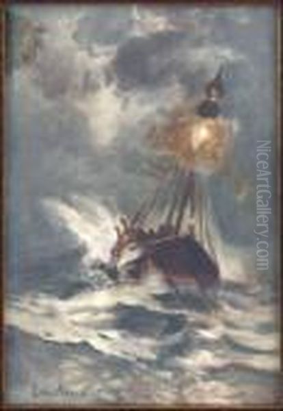 Ship In Turbulent Seas Oil Painting by Edward Moran