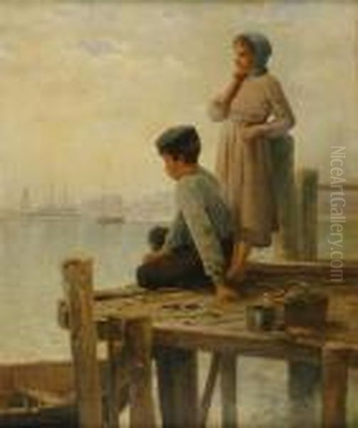 At The Dock's Edge Oil Painting by Edward Moran