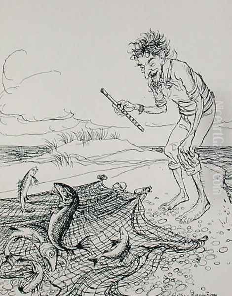 The Fisherman Piping, illustration from Aesops Fables, published by Heinemann, 1912 Oil Painting by Arthur Rackham