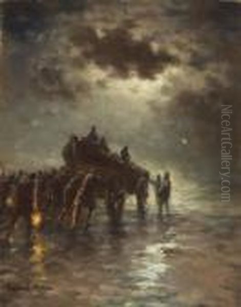 ''launching The Lifeboat'' Oil Painting by Edward Moran