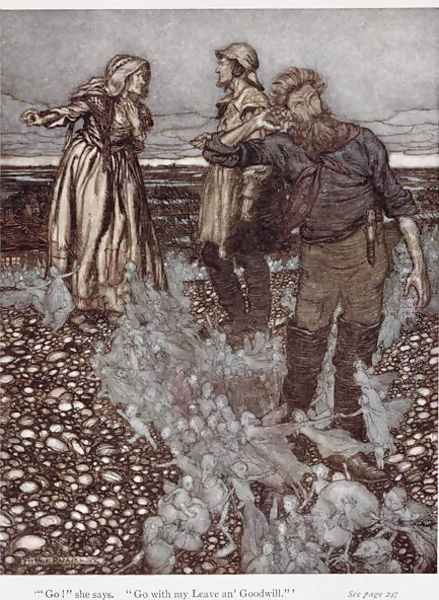 The Widow Whitgift and her sons, from Puck of Pook Hill by Rudyard Kipling 1865-1936 1906 Oil Painting by Arthur Rackham