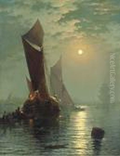 Moonlight On The Thames With A View Of St. Paul's In Thedistance Oil Painting by Edward Moran