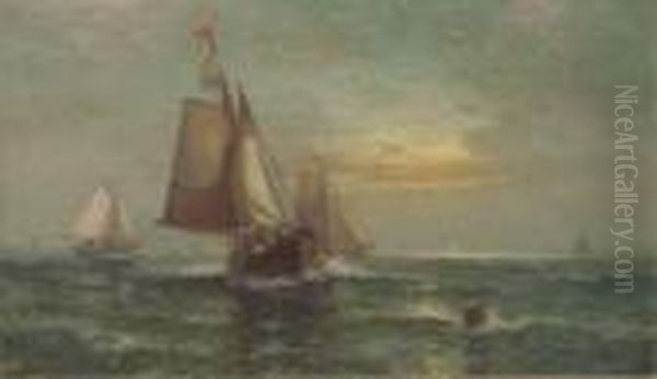 Fishing Boats At Dusk Oil Painting by Edward Moran