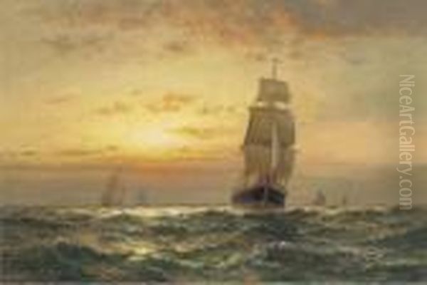 Shipping At Sunset Oil Painting by Edward Moran