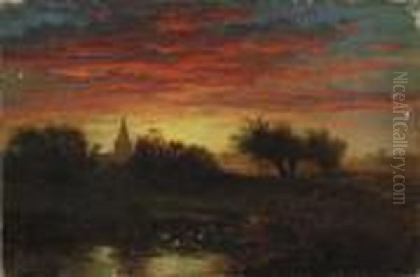 Summer Sunset Oil Painting by Edward Moran