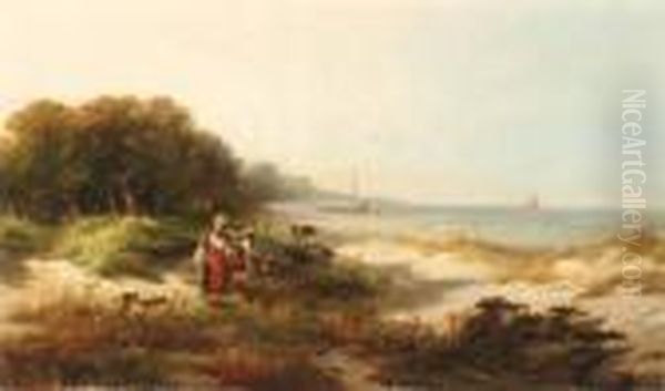 Figures Along The Coast Oil Painting by Edward Moran