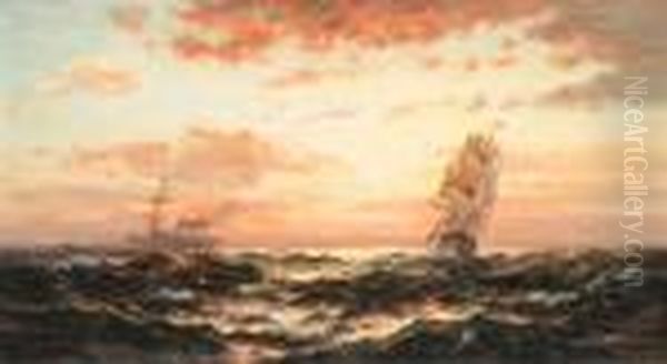 Sunset Marine Oil Painting by Edward Moran