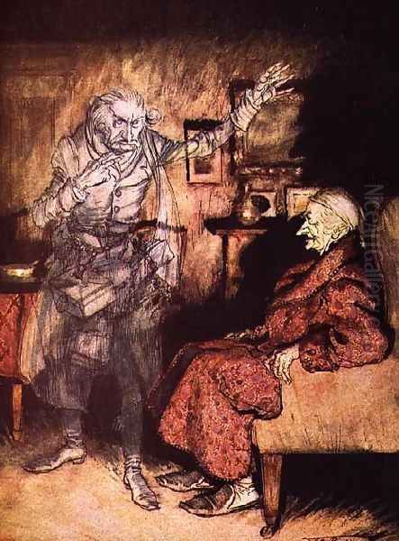 Scrooge and The Ghost of Marley, from Dickens A Christmas Carol Oil Painting by Arthur Rackham