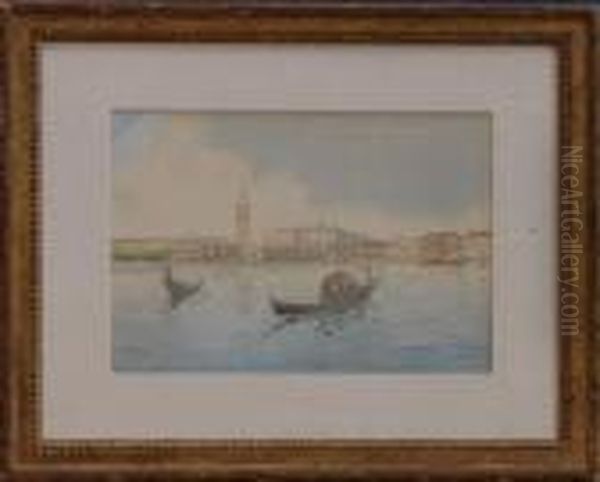 Moran:venetian View With Gondolas Oil Painting by Thomas Moran