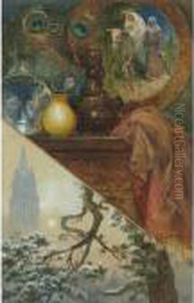 Christmas Card Illustration Oil Painting by Thomas Moran