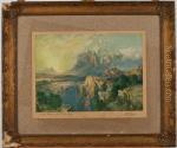 Rock Towers Of The Rio Virgin Oil Painting by Thomas Moran