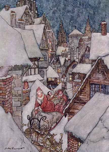 Christmas illustrations, from The Night Before Christmas by Clement C. Moore, 1931 2 Oil Painting by Arthur Rackham