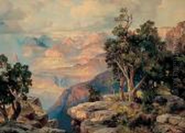 Grand Canyon Of Arizona On The Santa Fe Oil Painting by Thomas Moran