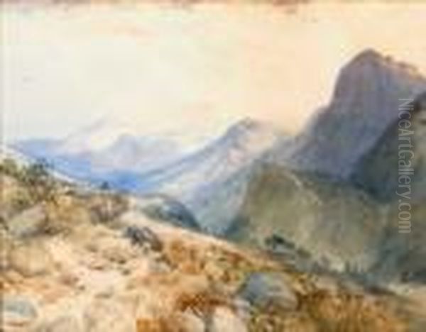 A Deer In A Mountain Landscape Oil Painting by Thomas Moran