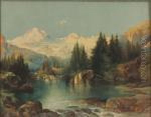 View Of The Rocky Mountains Oil Painting by Thomas Moran