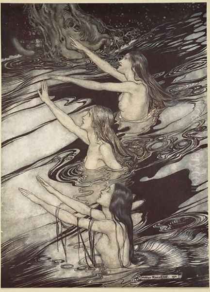 Siegfried Siegfried Our warning is true flee, oh flee from the curse, from Siegfried and The Twilight of the Gods, 1910 Oil Painting by Arthur Rackham