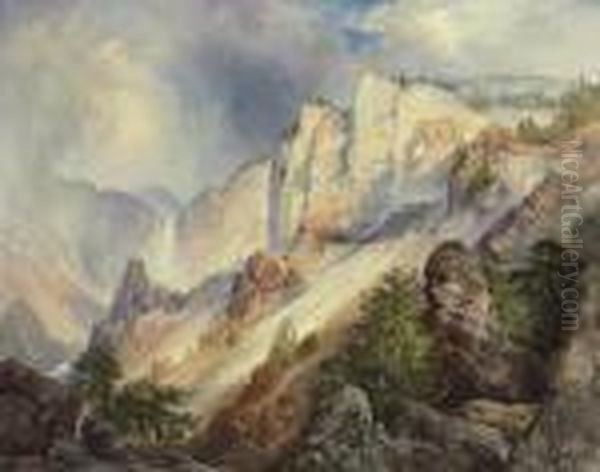 A Passing Shower In The Yellowstone Canon Oil Painting by Thomas Moran