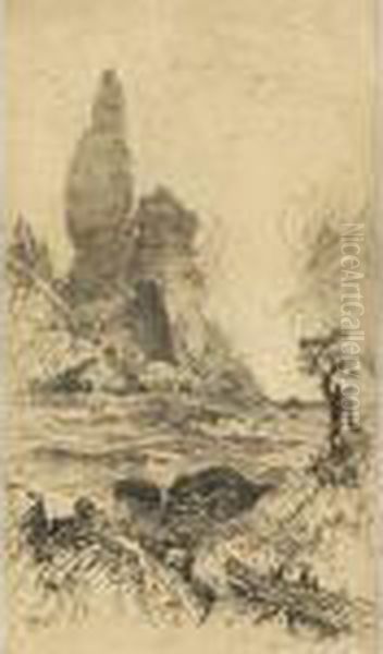 C. 1910; Etching, 5.75 Oil Painting by Thomas Moran