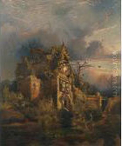 Haunted House Oil Painting by Thomas Moran