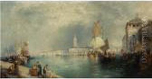 Canal In Venice Oil Painting by Thomas Moran