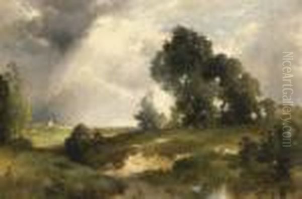 The Passing Shower, East Hampton Oil Painting by Thomas Moran