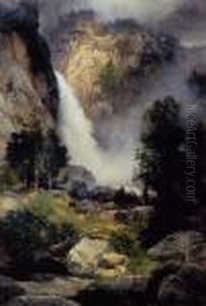 Cascade Falls, Yosemite Oil Painting by Thomas Moran