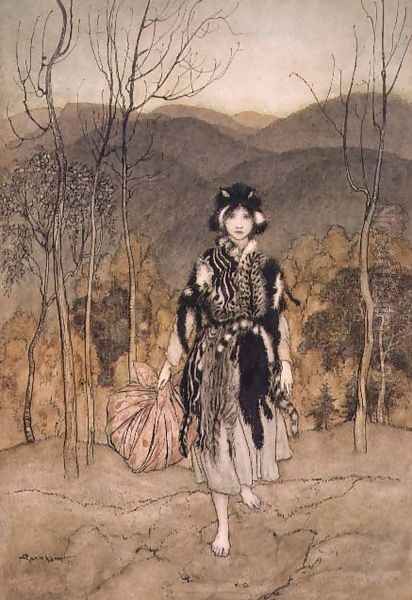 She Went Along, and Went Along, and Went Along Catskin, illustration from English Fairy Tales, retold by F.A Steel, 1918 Oil Painting by Arthur Rackham