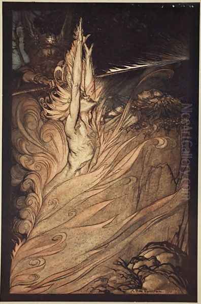 Appear, flickering fire, Encircle the rock with thy flame Loge Loge Appear, illustration from The Rhinegold and the Valkyrie, 1910 Oil Painting by Arthur Rackham