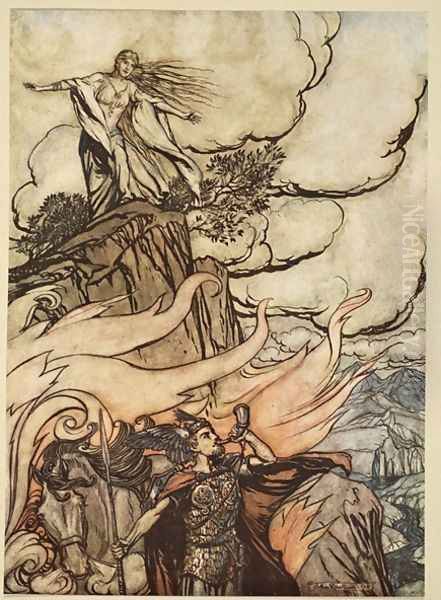 Siegfried leaves Brunnhilde in search of adventure, illustration from Siegfried and the Twilight of the Gods, 1924 Oil Painting by Arthur Rackham