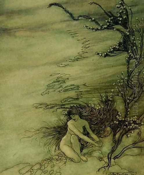 Rhine Maiden Lamenting, 1910 Oil Painting by Arthur Rackham