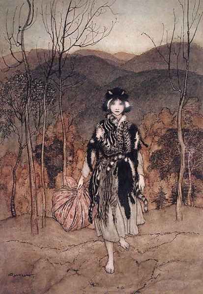 She went along, and went along, and went along dressed in catskin', illustration from English Fairy Tales retold by F.A. Steel, published 1918 Oil Painting by Arthur Rackham