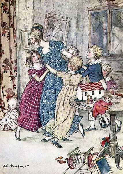 A flushed and boisterous group, book illustration Oil Painting by Arthur Rackham