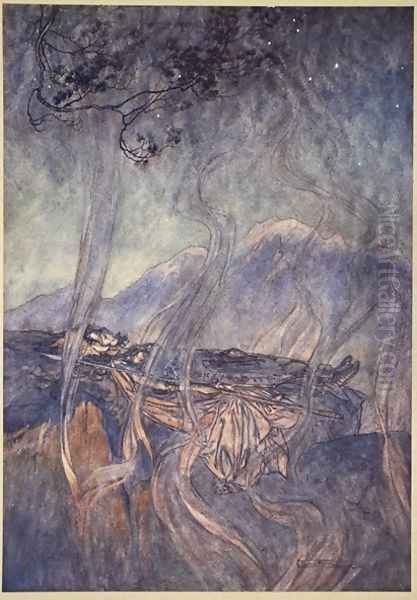 The sleep of Brunnhilde, illustration from The Rhinegold and the Valkyrie, 1910 Oil Painting by Arthur Rackham