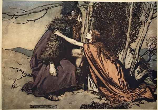 Father Father Tell me what ails thee With dismay thou art filling thy child, illustration from The Rhinegold and the Valkyrie, 1910 Oil Painting by Arthur Rackham