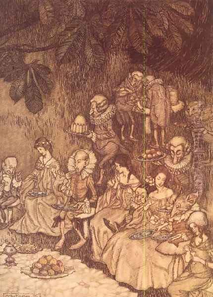 The Feast from Peter Pan in Kensington Gardens by J.M. Barrie, 1906 Oil Painting by Arthur Rackham