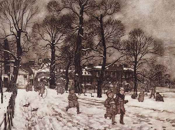 Winter in Kensington Gardens from Peter Pan in Kensington Gardens by J.M. Barrie, 1906 Oil Painting by Arthur Rackham