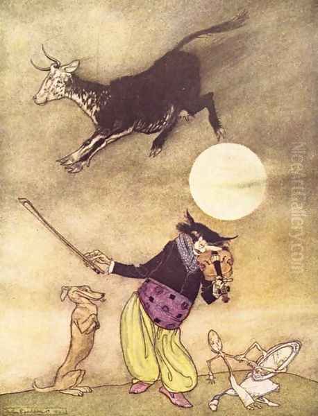 Mother Goose: The Cow Jumped Over the Moon Oil Painting by Arthur Rackham