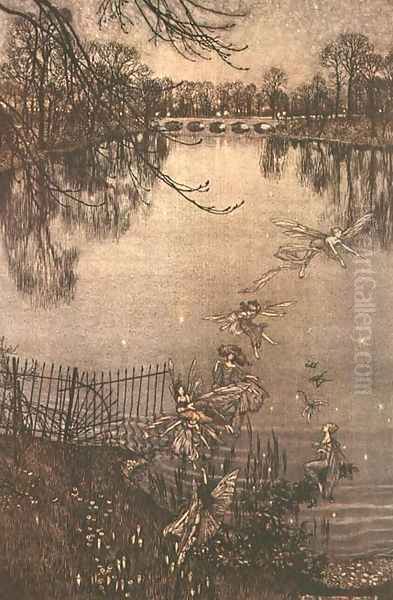 Fairies in Kensington Gardens from Peter Pan in Kensington Gardens by J.M. Barrie, 1906 Oil Painting by Arthur Rackham