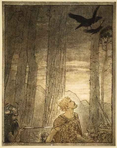 Siegfrieds death, illustration from Siegfried and the Twilight of the Gods, 1924 Oil Painting by Arthur Rackham