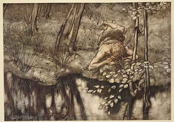 Siegfried sees himself in the stream, illustration from Siegfried and the Twilight of the Gods, 1924 Oil Painting by Arthur Rackham